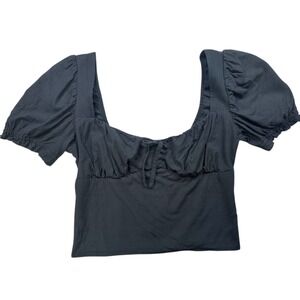 URBAN OUTFITTERS Women's M Black Sweetheart Neckline Cropped Top Puff Sleeves